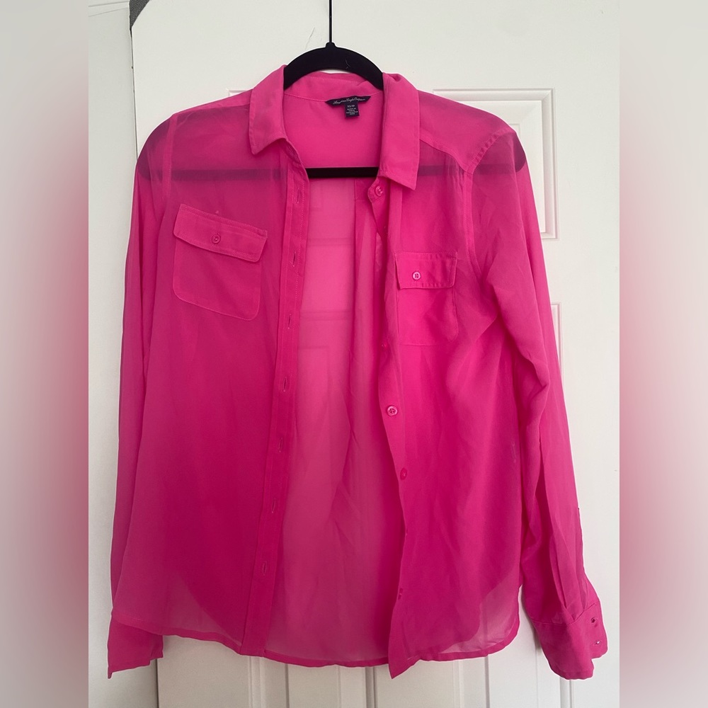 Pink Sheer Button-Down